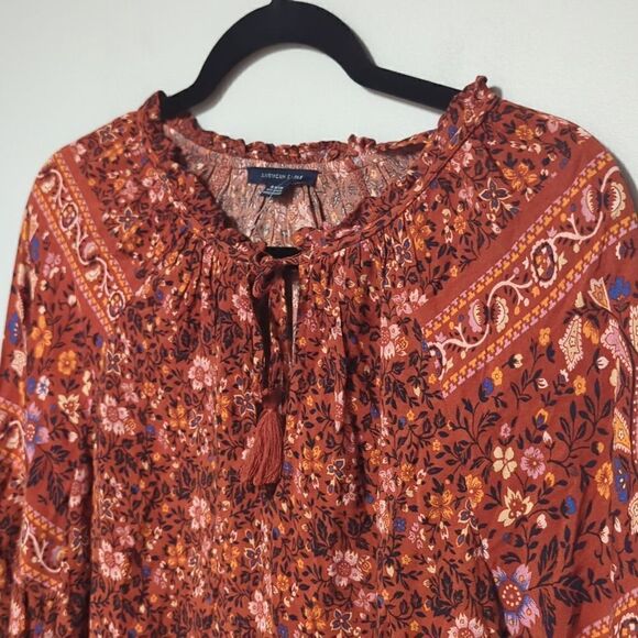 American Eagle Rust Floral Long Sleeve Blouse - Picture 2 of 7